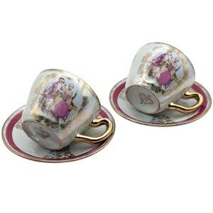 Vintage Royal Crown Lusterware Iridescent Demitasse Cups & Saucers Japan Set of